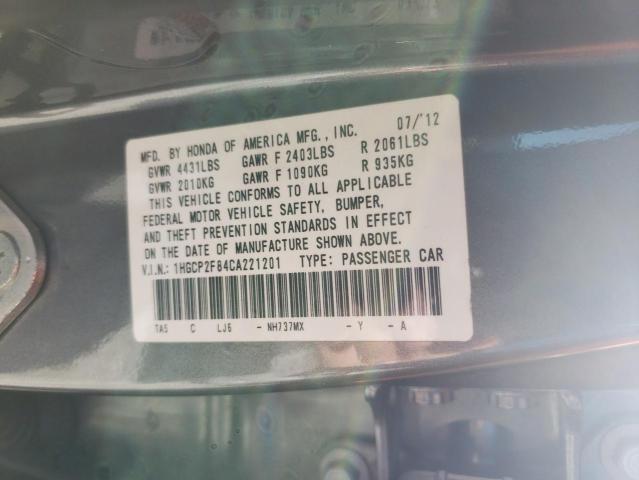 1HGCP2F84CA221201 - 2012 HONDA ACCORD EXL GRAY photo 12