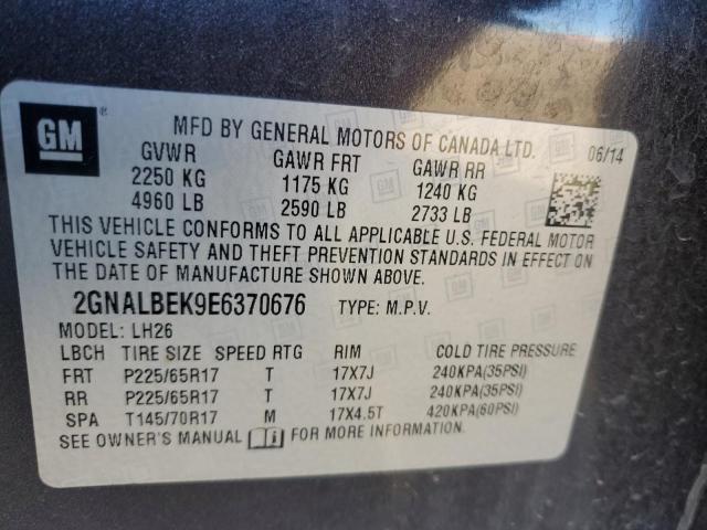 2GNALBEK9E6370676 - 2014 CHEVROLET EQUINOX LT BLACK photo 13