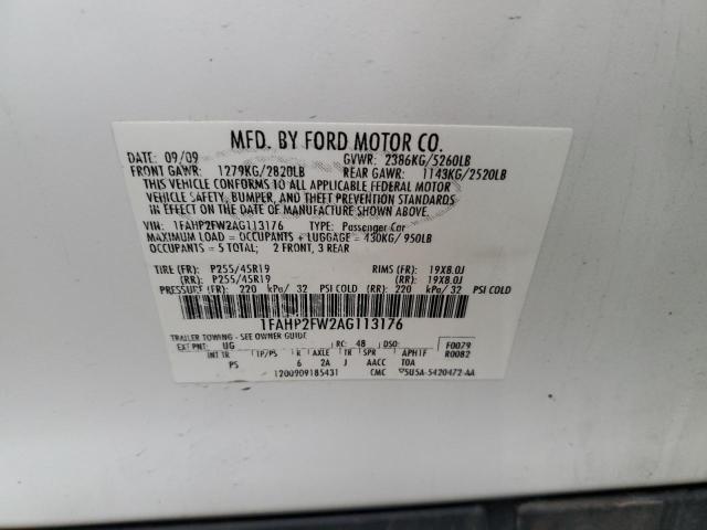 1FAHP2FW2AG113176 - 2010 FORD TAURUS LIMITED WHITE photo 12