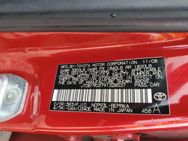 JTDBT903791328537 - 2009 TOYOTA YARIS RED photo 12