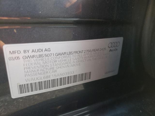 WAUGL68E15A503933 - 2005 AUDI NEW S4 QUATTRO CHARCOAL photo 12