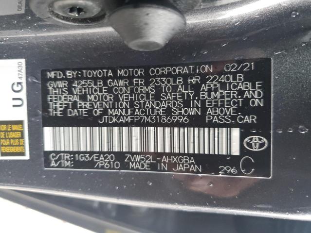 JTDKAMFP7M3186996 - 2021 TOYOTA PRIUS PRIM LE CHARCOAL photo 13