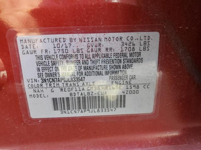 3N1CN7AP9JL833547 - 2018 NISSAN VERSA S RED photo 13