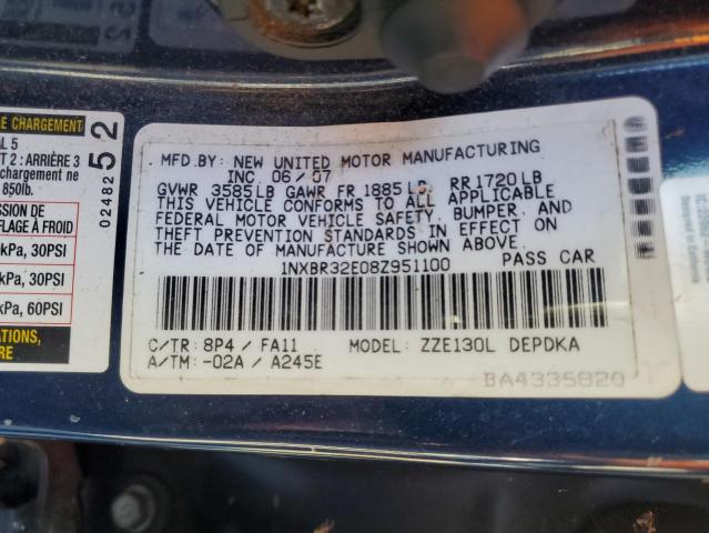 1NXBR32E08Z951100 - 2008 TOYOTA COROLLA CE BLUE photo 12