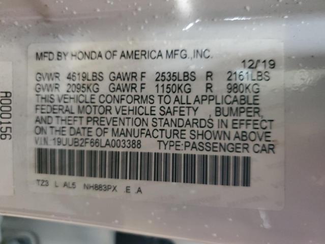 19UUB2F66LA003388 - 2020 ACURA TLX TECHNOLOGY WHITE photo 12