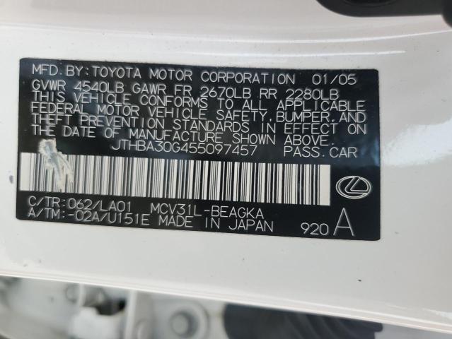 JTHBA30G455097457 - 2005 LEXUS ES 330 WHITE photo 13