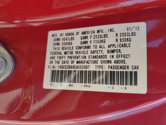 1HGCS2B88CA003587 - 2012 HONDA ACCORD EXL RED photo 13