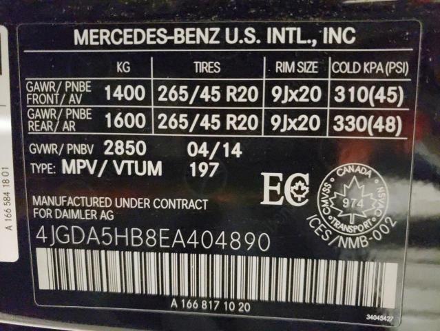 4JGDA5HB8EA404890 - 2014 MERCEDES-BENZ ML 350 4MATIC BLACK photo 14