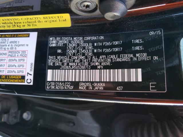 JTEBU5JR5G5288713 - 2016 TOYOTA 4RUNNER SR5/SR5 PREMIUM შავი ფოტო 13