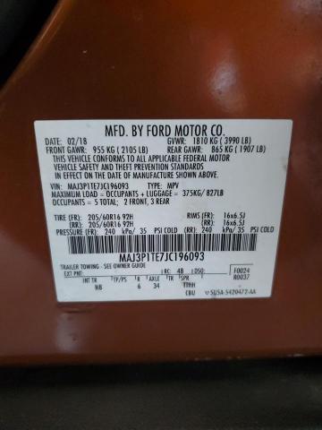 MAJ3P1TE7JC196093 - 2018 FORD ECOSPORT SE BROWN photo 12