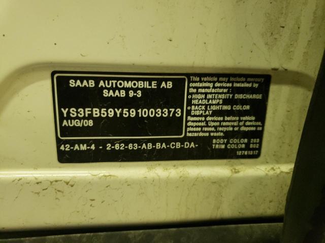 YS3FB59Y591003373 - 2009 SAAB 9-3 2.0T WHITE photo 12