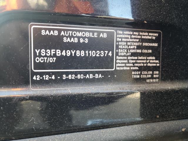 YS3FB49Y881102374 - 2008 SAAB 9-3 2.0T BLACK photo 12