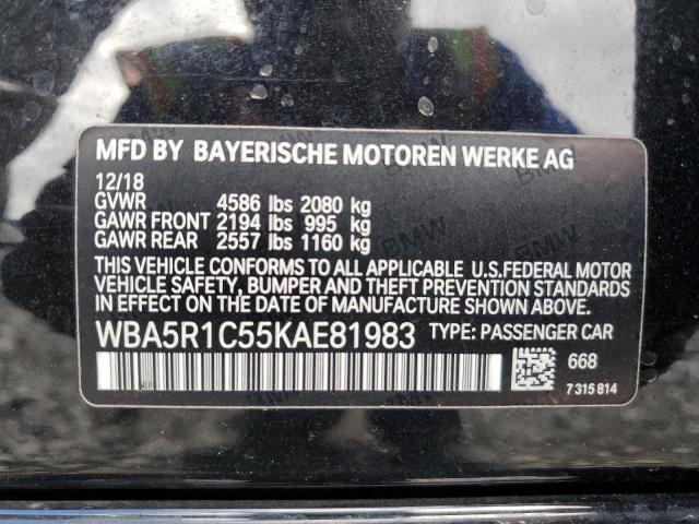 WBA5R1C55KAE81983 - 2019 BMW 330I BLACK photo 12