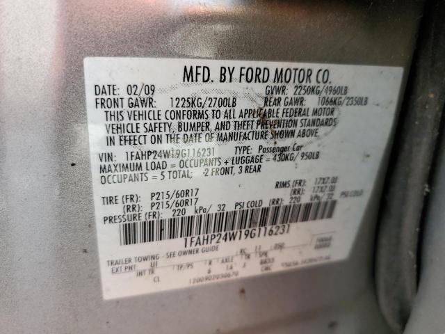 1FAHP24W19G116231 - 2009 FORD TAURUS SEL SILVER photo 12