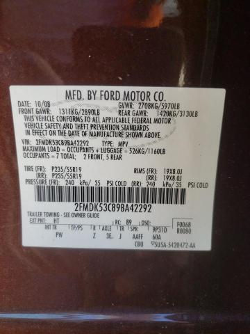 2FMDK53C89BA42292 - 2009 FORD FLEX LIMITED BURGUNDY photo 13