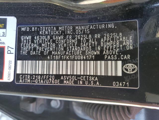 4T1BF1FK1FU084171 - 2015 TOYOTA CAMRY LE BLACK photo 12