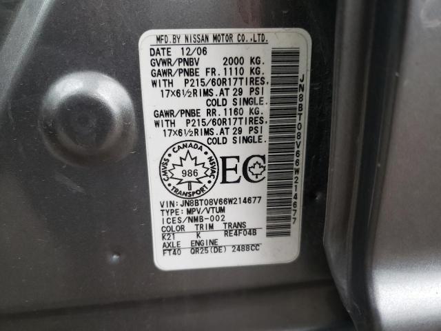 JN8BT08V66W214677 - 2006 NISSAN X-TRAIL XE GRAY photo 14