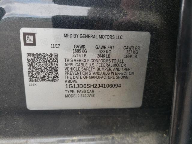 1G1JD6SH2J4106094 - 2018 CHEVROLET SONIC LT CHARCOAL photo 12