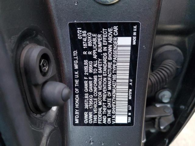 SHHFK7H43MU427165 - 2021 HONDA CIVIC SPORT 灰色 照片 12