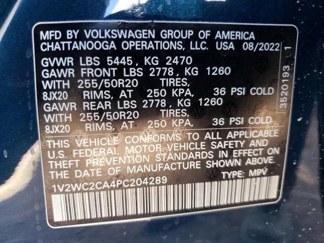1V2WC2CA4PC204289 - 2023 VOLKSWAGEN ATLAS CROS SE BLUE photo 12