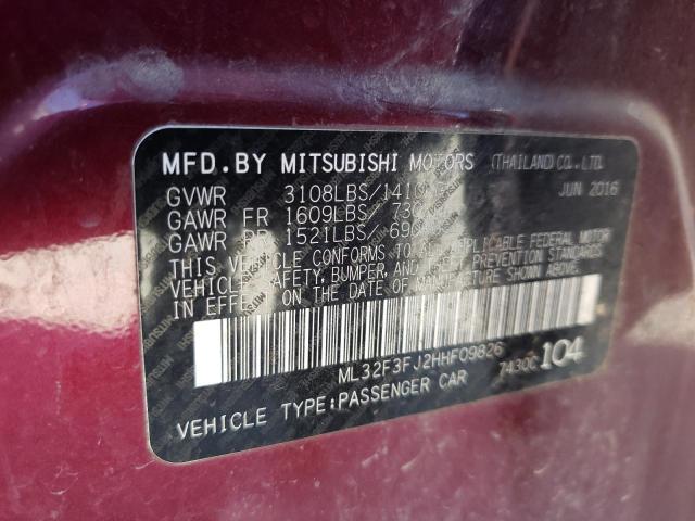 ML32F3FJ2HHF09826 - 2017 MITSUBISHI MIRAGE G4 ES Бордовый фото 12