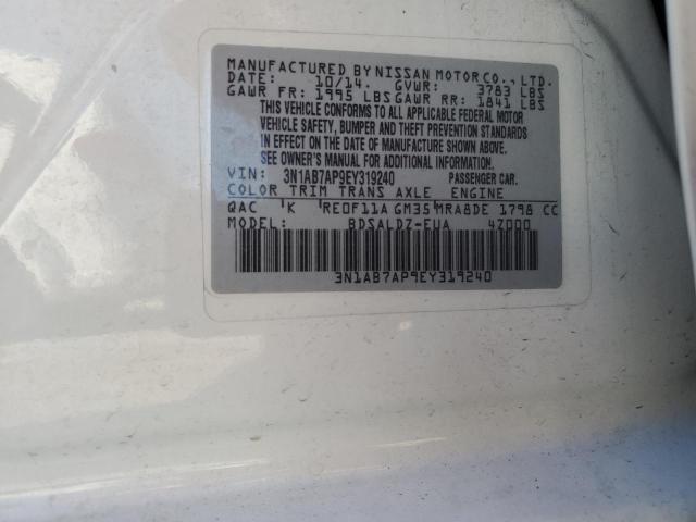 3N1AB7AP9EY319240 - 2014 NISSAN SENTRA S WHITE photo 12