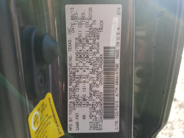 5TFJU4GN5DX050259 - 2013 TOYOTA TACOMA DOUBLE CAB PRERUNNER GRAY photo 12