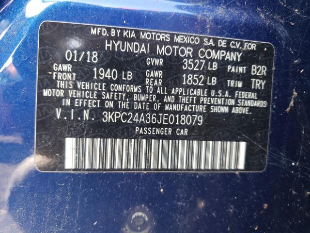 3KPC24A36JE018079 - 2018 HYUNDAI ACCENT SE BLUE photo 12