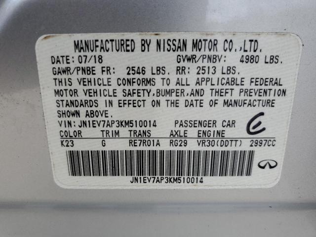 JN1EV7AP3KM510014 - 2019 INFINITI Q50 LUXE SILVER photo 12