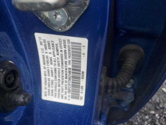 19XFC1F77HE214918 - 2017 HONDA CIVIC EXL ლურჯი ფოტო 12