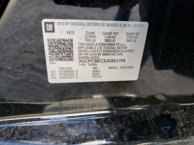 3GCPCSEC3JG551704 - 2018 CHEVROLET SILVERADO C1500 LTZ BLACK photo 12