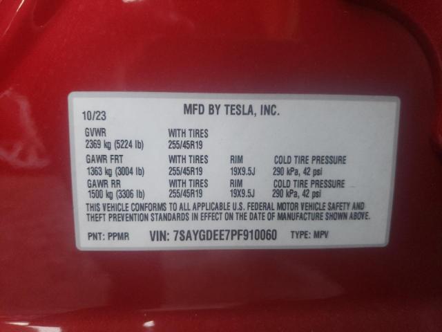 7SAYGDEE7PF910060 - 2023 TESLA MODEL Y RED photo 12