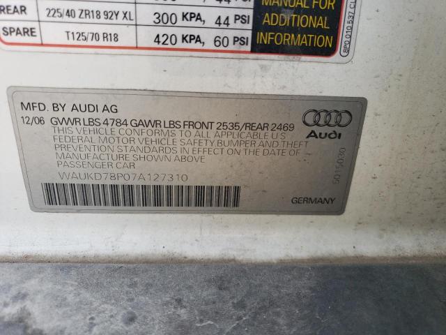 WAUKD78P07A127310 - 2007 AUDI A3 S-LINE 3.2 QUATTRO WHITE photo 12