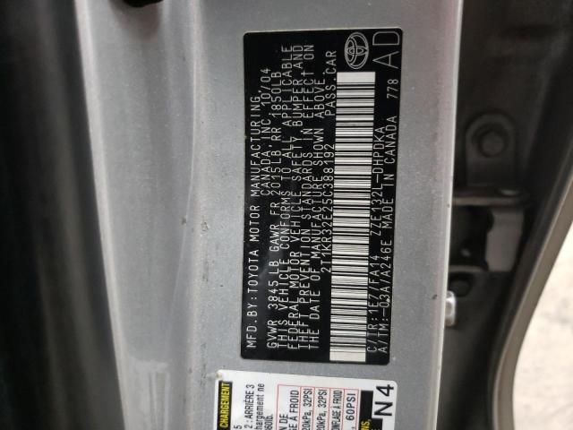 2T1KR32E25C388192 - 2005 TOYOTA COROLLA MA XR SILVER photo 12