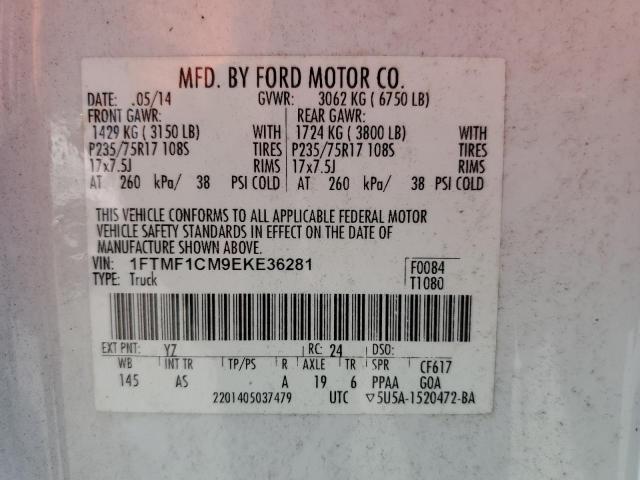 1FTMF1CM9EKE36281 - 2014 FORD F150 WHITE photo 12