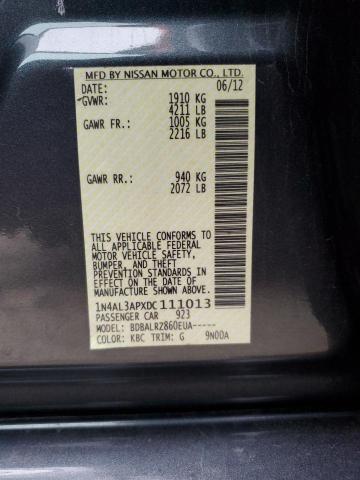 1N4AL3APXDC111013 - 2013 NISSAN ALTIMA 2.5 GRAY photo 12