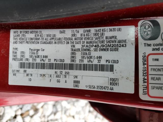 3FADP4BJ9GM205243 - 2016 FORD FIESTA SE RED photo 13