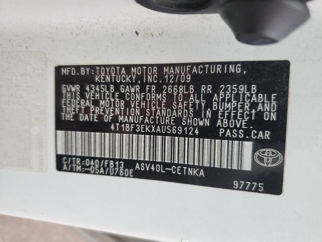 4T1BF3EKXAU569124 - 2010 TOYOTA CAMRY BASE WHITE photo 12