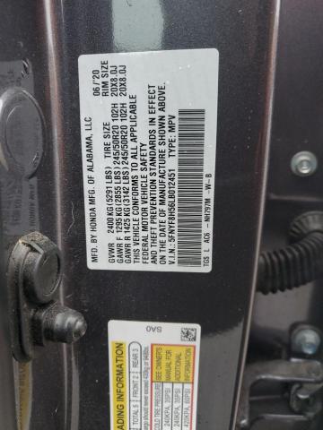 5FNYF8H56LB012451 - 2020 HONDA PASSPORT EXL ნაცრისფერი ფოტო 12