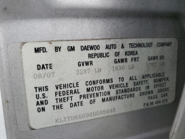 KL1TD66698B085685 - 2008 CHEVROLET AVEO BASE Gümüş foto 12