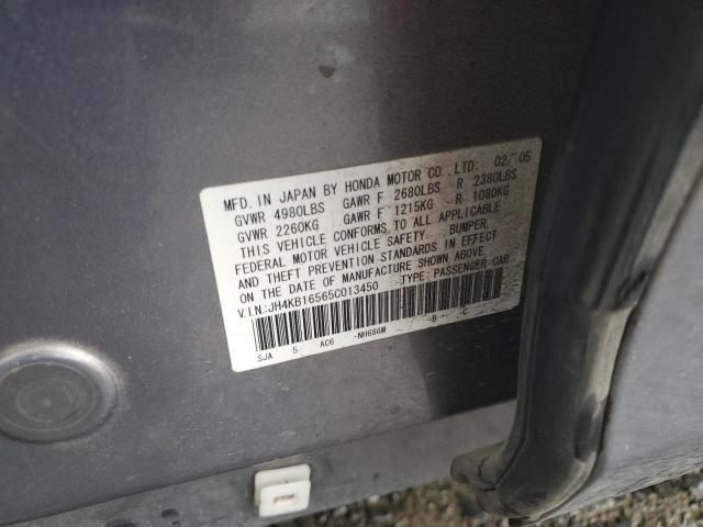 JH4KB16565C013450 - 2005 ACURA RL GRAY photo 12