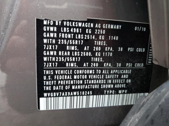 WVGBV7AX9AW518245 - 2010 VOLKSWAGEN TIGUAN SE GRAY photo 13