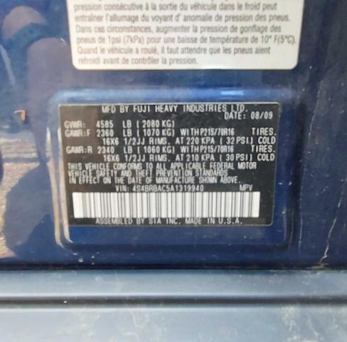 4S4BRBAC5A1319940 - 2010 SUBARU OUTBACK 2.5I BLUE photo 10