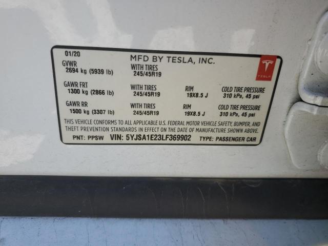 5YJSA1E23LF369902 - 2020 TESLA MODEL S WHITE photo 12