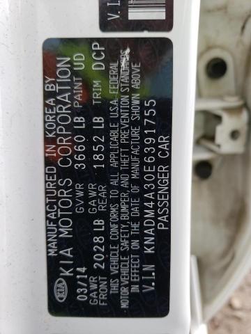 KNADM4A30E6391755 - 2014 KIA RIO LX WHITE photo 12