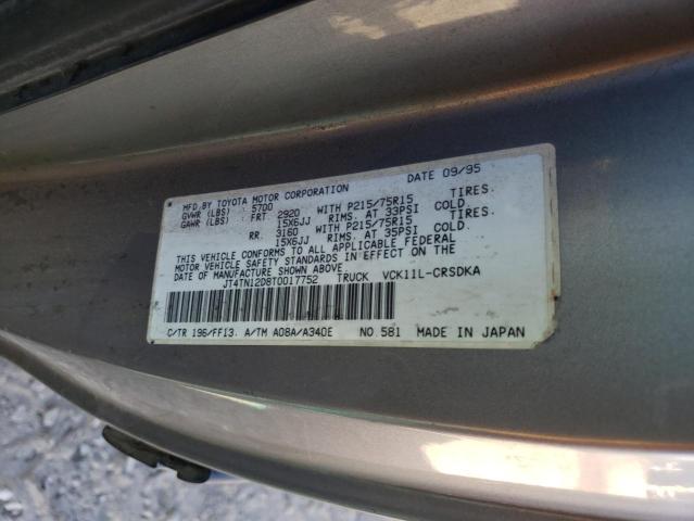 JT4TN12D8T0017752 - 1996 TOYOTA T100 XTRACAB GRAY photo 12