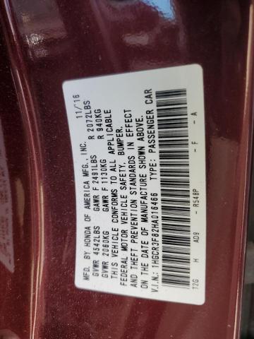 1HGCR3F82HA016466 - 2017 HONDA ACCORD EXL BURGUNDY photo 12