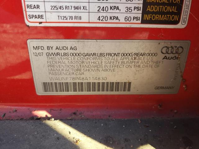 WAUNF78P48A114830 - 2008 AUDI A3 2.0 PREMIUM RED photo 12