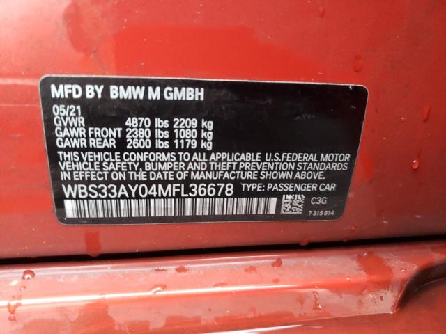 WBS33AY04MFL36678 - 2021 BMW M3 COMPETITION RED photo 12