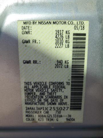 1N4AL3AP1JC255027 - 2018 NISSAN ALTIMA 2.5 银色 照片 12